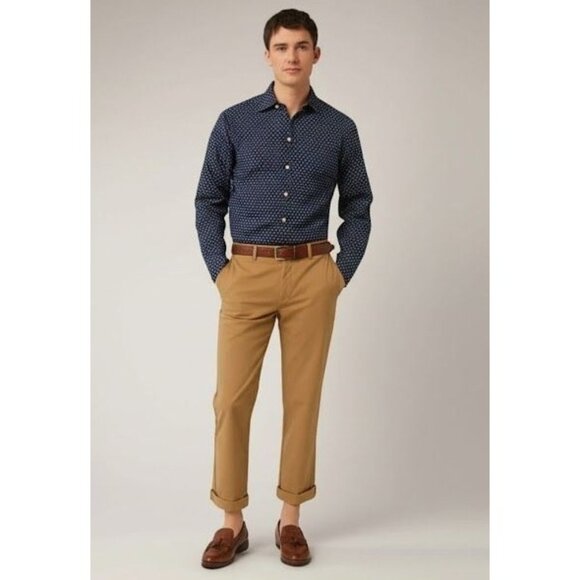 Taylor Stitch Men's Long Sleeve Printed Navy Button-Front Shirt Size 40 - Picture 1 of 8